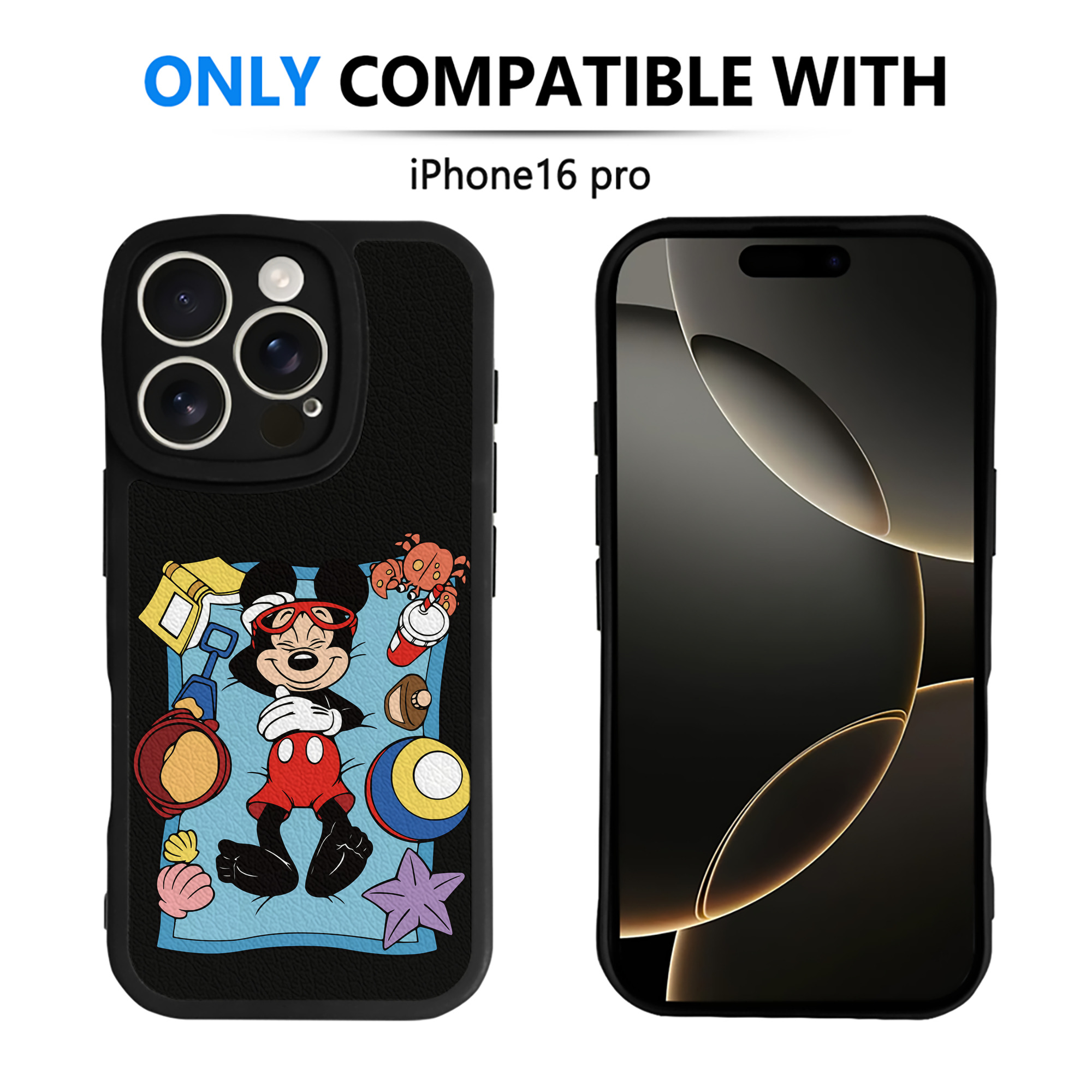 （画像用） ミッキーマウス Mickey Mouse 【iPhone 16シリーズ対応】シリコンスマホケース（レザー調） 材質：シリコン